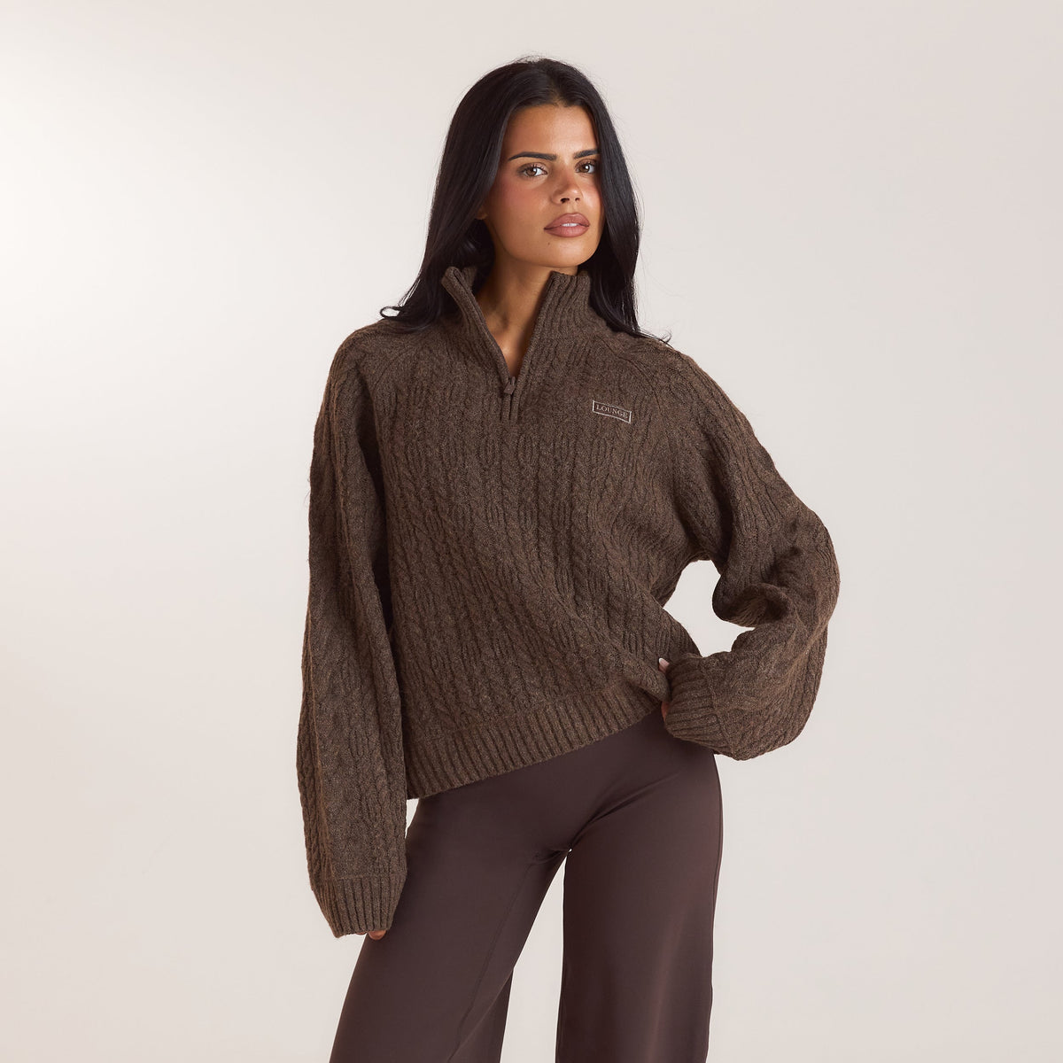 Braided Quarter-Zip Jumper - Taupe