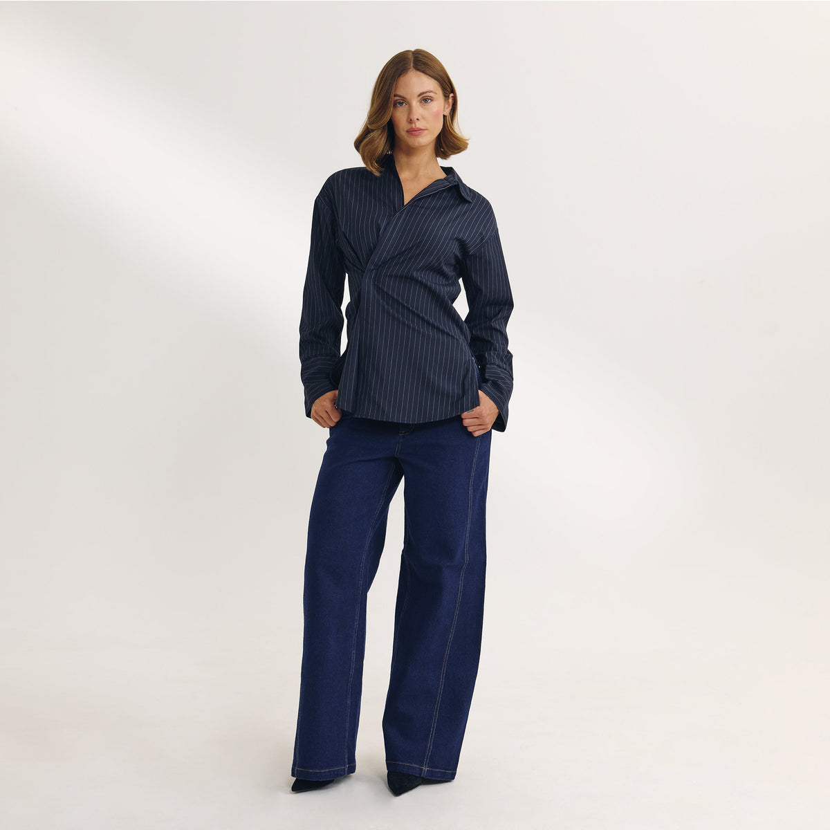 Asymmetric Shirt - Navy Pinstripe