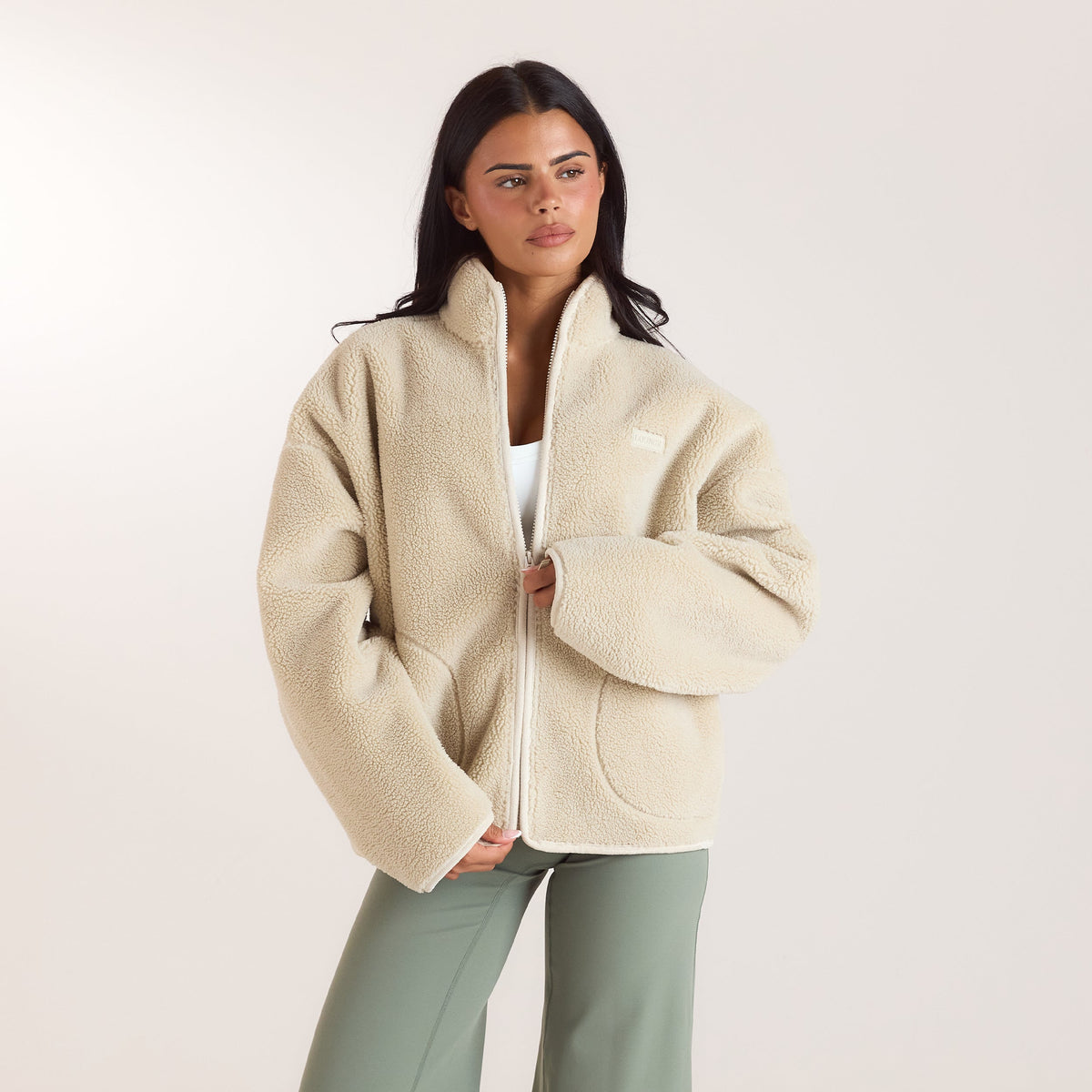Zip-Up Borg Jacket - Cream