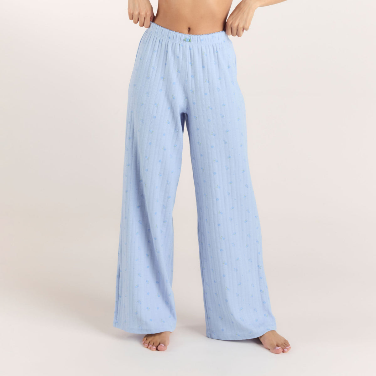 Pointelle Pajama Pants - Blue Floral