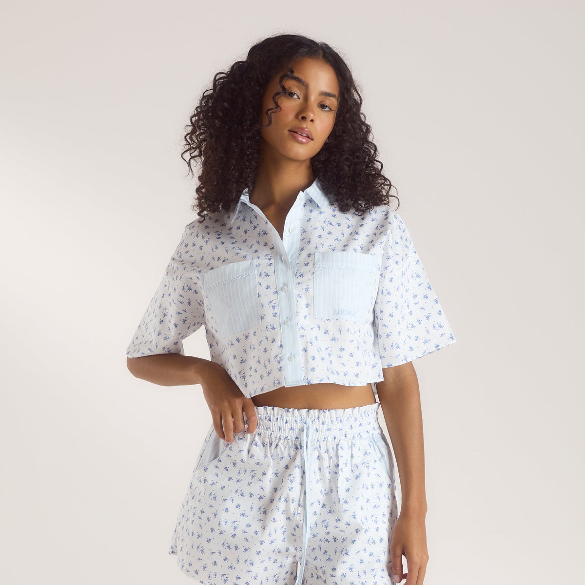 Bloom & Stripe Short-Sleeved Pajama Shirt - Blue
