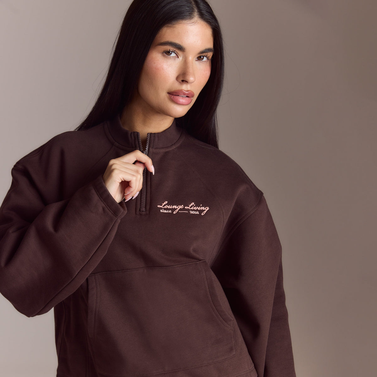 Lounge Living Quarter-Zip Jumper - Chocolate