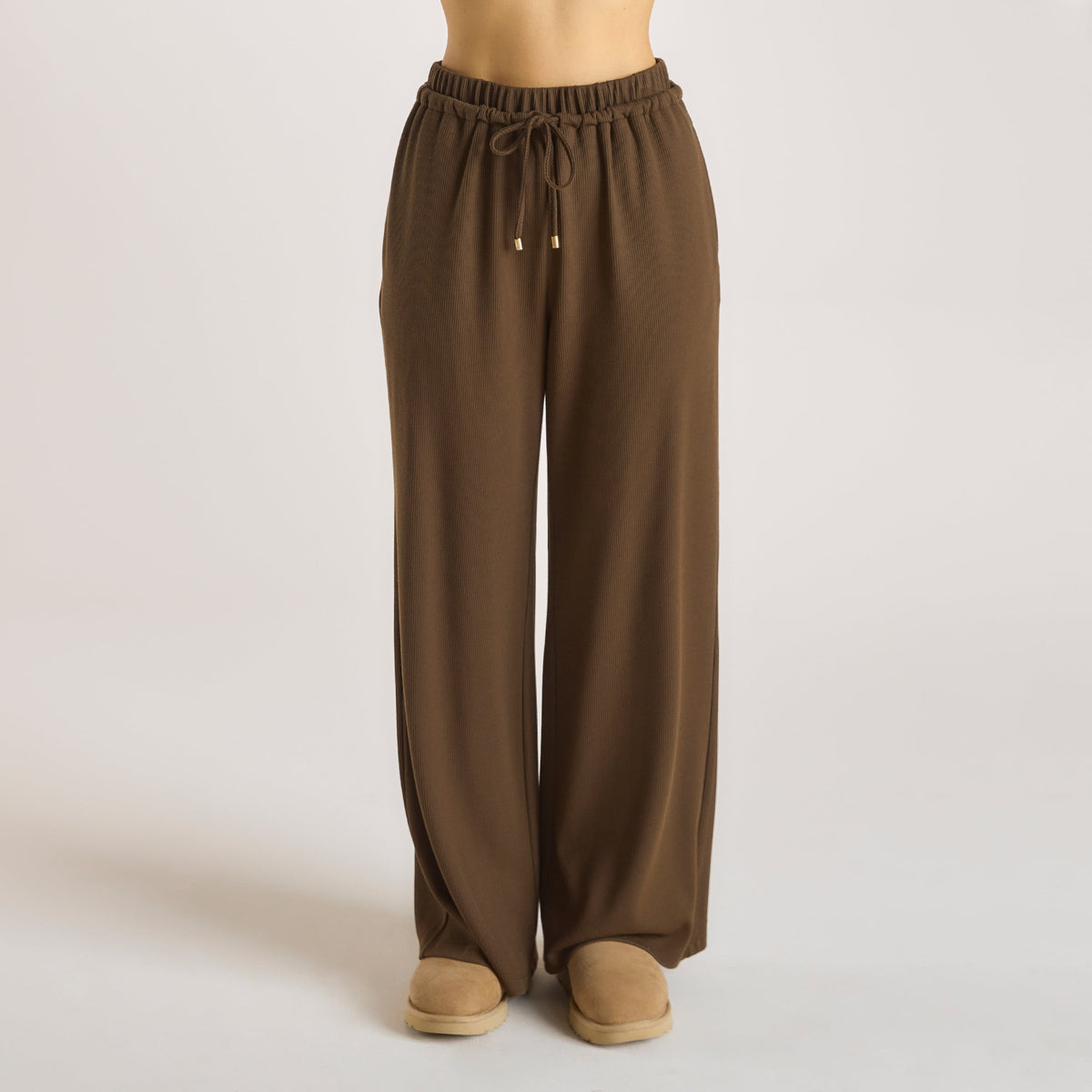 Waffle Wide Leg Pants - Chocolate