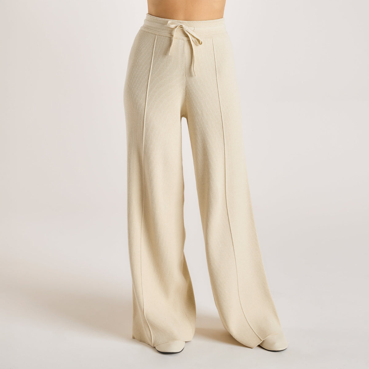 Wide Leg Knitted Pants - Cream