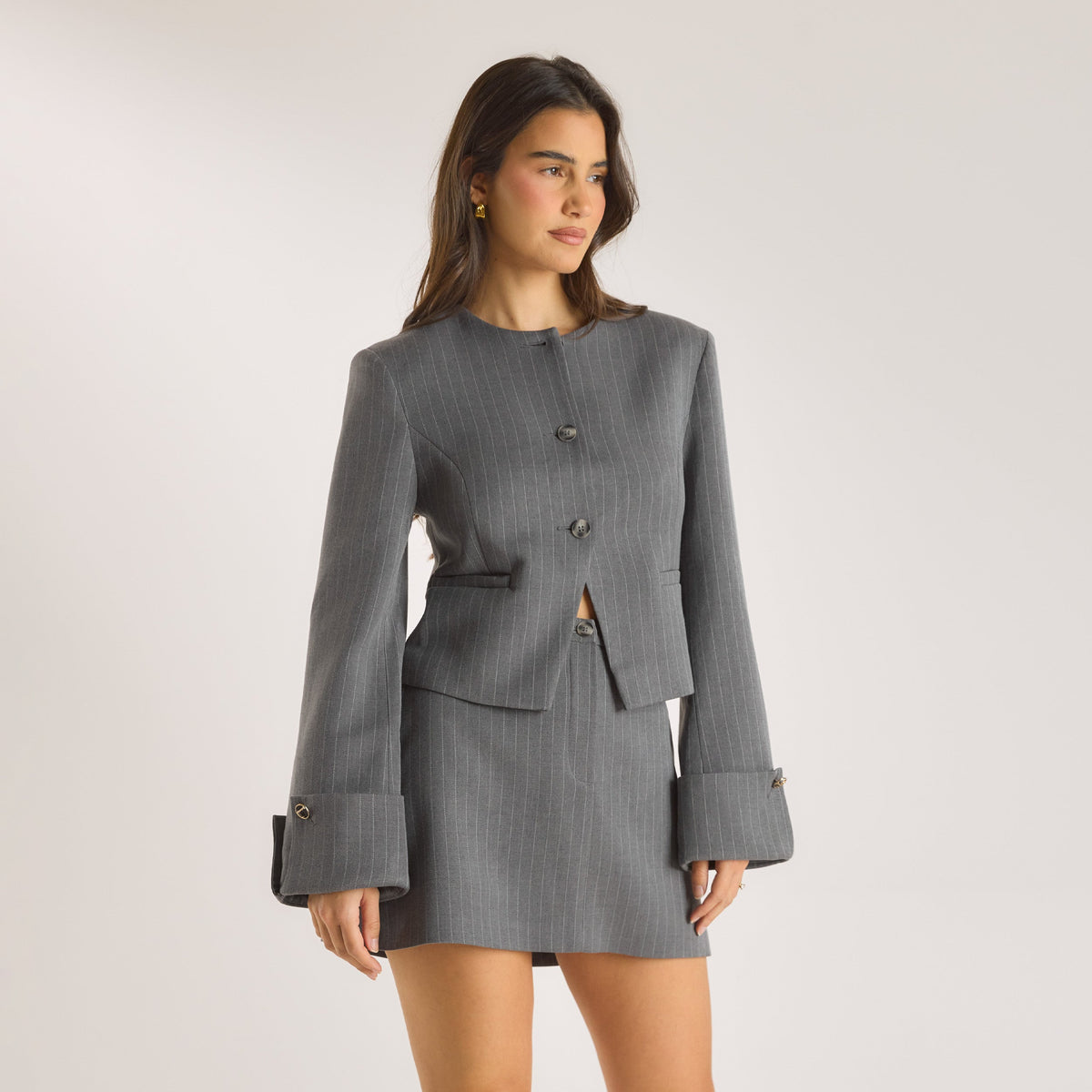 Structured Jacket - Grey Pinstripe