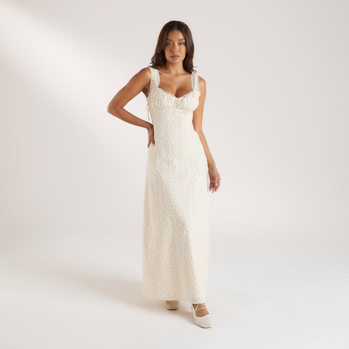 Corset Back Maxi Dress - Peach Floral