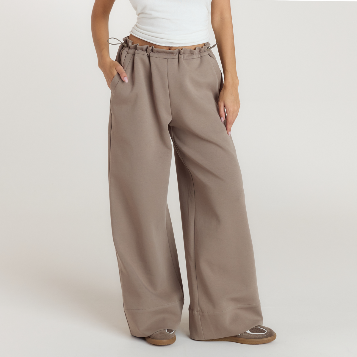 Neoprene Wide-Leg Joggers - Taupe