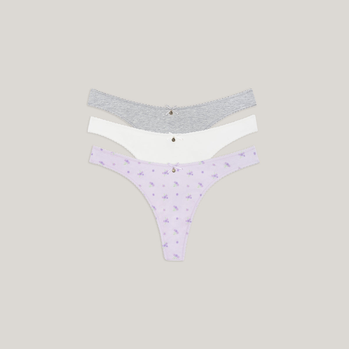 Cotton Kisses Thongs (3-Pack) - Lilac Print
