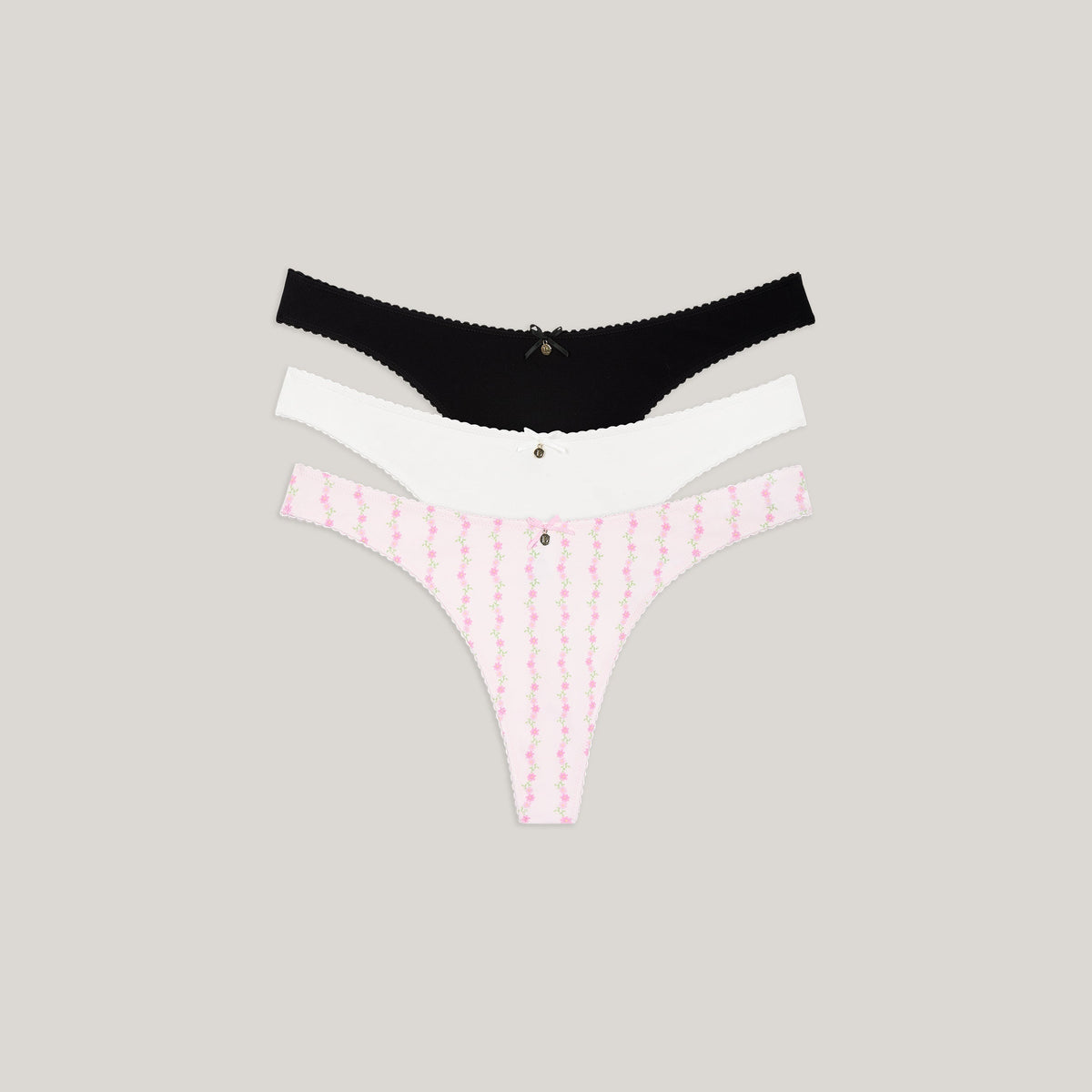 Cotton Kisses Thongs (3-Pack) - Pink Print