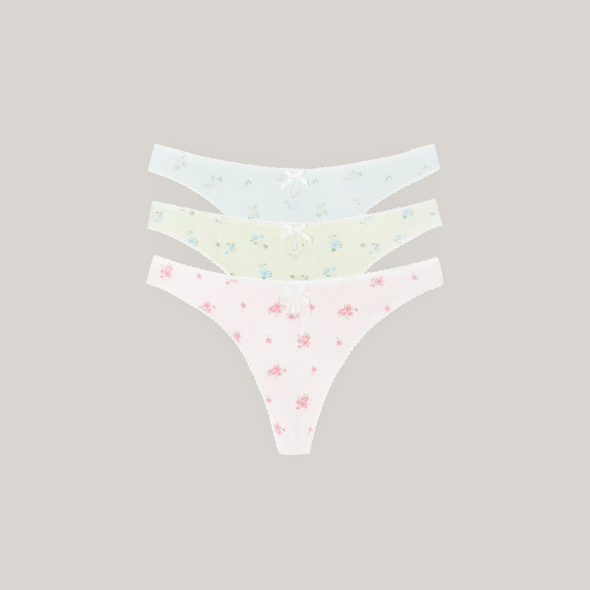 Pointelle Thongs (3-Pack) - Pastel Print