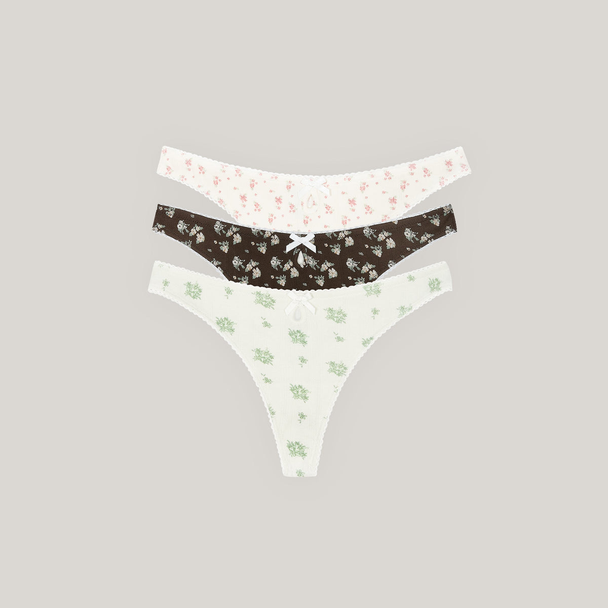 Pointelle Thongs (3-Pack) - Neutral Print
